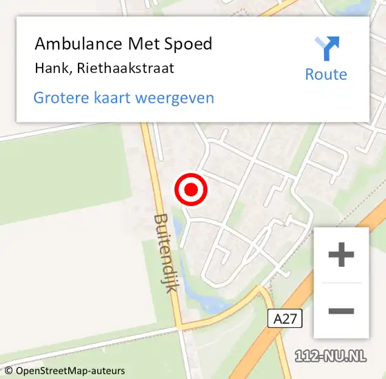 Locatie op kaart van de 112 melding: Ambulance Met Spoed Naar Hank, Riethaakstraat op 29 augustus 2014 19:52