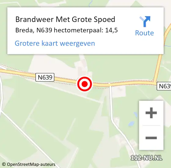 Locatie op kaart van de 112 melding: Brandweer Met Grote Spoed Naar Breda, N639 hectometerpaal: 14,5 op 21 juni 2023 16:47