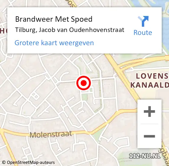 Locatie op kaart van de 112 melding: Brandweer Met Spoed Naar Tilburg, Jacob van Oudenhovenstraat op 21 juni 2023 16:49