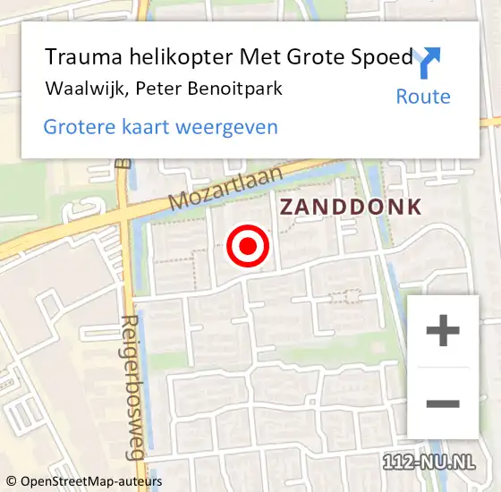 Locatie op kaart van de 112 melding: Trauma helikopter Met Grote Spoed Naar Waalwijk, Peter Benoitpark op 21 juni 2023 18:15