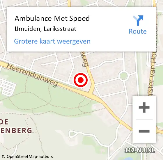 Locatie op kaart van de 112 melding: Ambulance Met Spoed Naar IJmuiden, Lariksstraat op 21 juni 2023 18:20