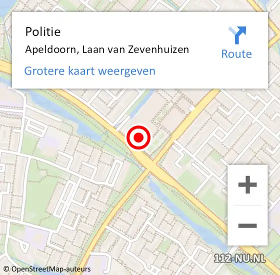 Locatie op kaart van de 112 melding: Politie Apeldoorn, Laan van Zevenhuizen op 21 juni 2023 18:24