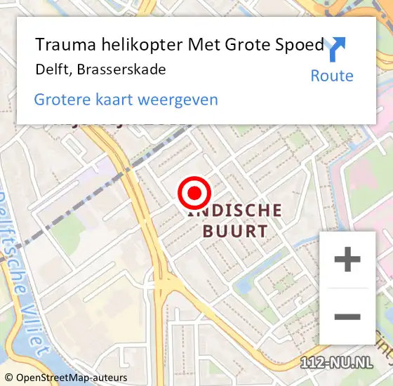 Locatie op kaart van de 112 melding: Trauma helikopter Met Grote Spoed Naar Delft, Brasserskade op 21 juni 2023 19:14