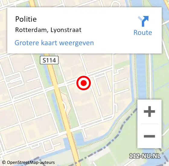 Locatie op kaart van de 112 melding: Politie Rotterdam, Lyonstraat op 21 juni 2023 19:32