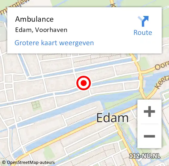 Locatie op kaart van de 112 melding: Ambulance Edam, Voorhaven op 21 juni 2023 20:18