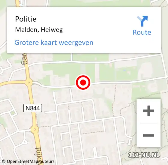 Locatie op kaart van de 112 melding: Politie Malden, Heiweg op 21 juni 2023 20:28