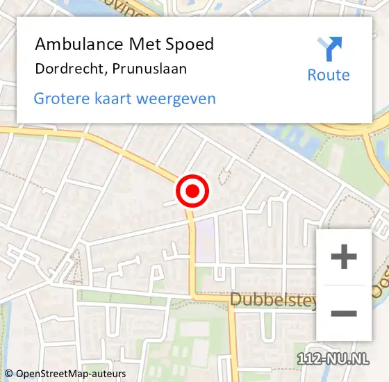 Locatie op kaart van de 112 melding: Ambulance Met Spoed Naar Dordrecht, Prunuslaan op 21 juni 2023 20:28