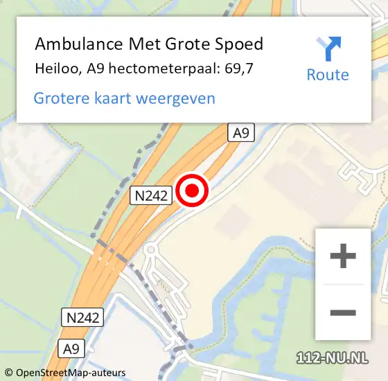 Locatie op kaart van de 112 melding: Ambulance Met Grote Spoed Naar Heiloo, A9 hectometerpaal: 69,7 op 21 juni 2023 20:30