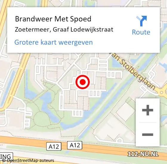 Locatie op kaart van de 112 melding: Brandweer Met Spoed Naar Zoetermeer, Graaf Lodewijkstraat op 21 juni 2023 20:46