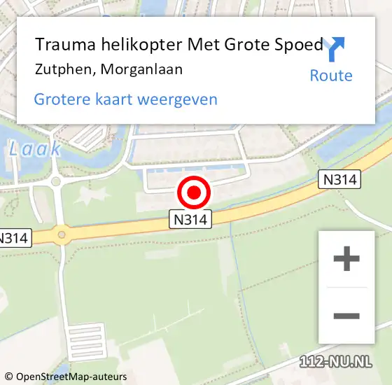 Locatie op kaart van de 112 melding: Trauma helikopter Met Grote Spoed Naar Zutphen, Morganlaan op 21 juni 2023 20:46