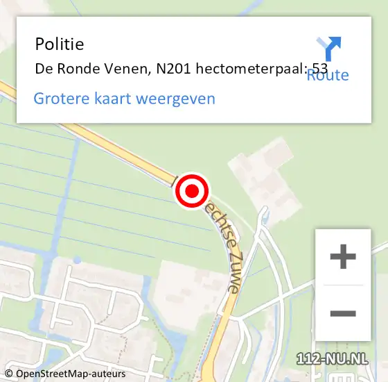 Locatie op kaart van de 112 melding: Politie De Ronde Venen, N201 hectometerpaal: 53 op 21 juni 2023 21:13