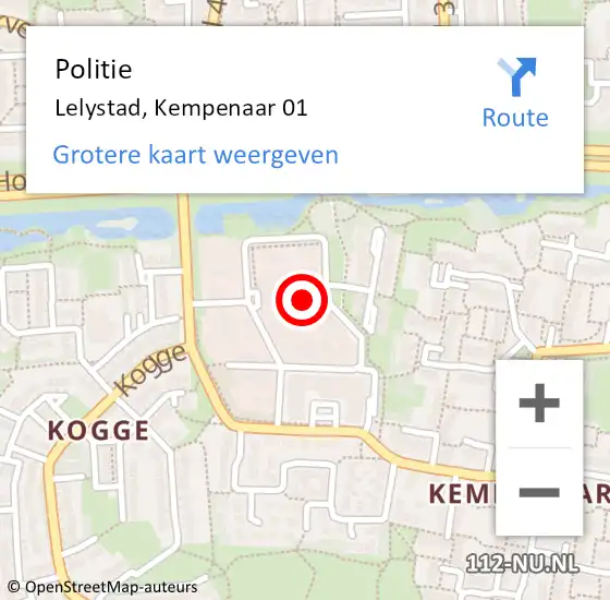 Locatie op kaart van de 112 melding: Politie Lelystad, Kempenaar 01 op 21 juni 2023 21:32