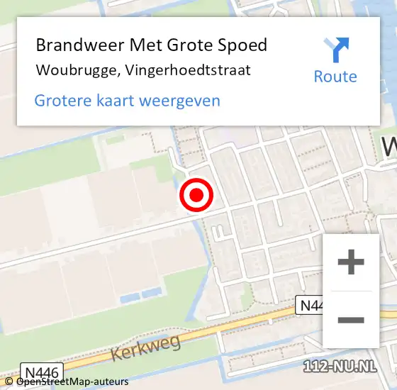 Locatie op kaart van de 112 melding: Brandweer Met Grote Spoed Naar Woubrugge, Vingerhoedtstraat op 21 juni 2023 21:50