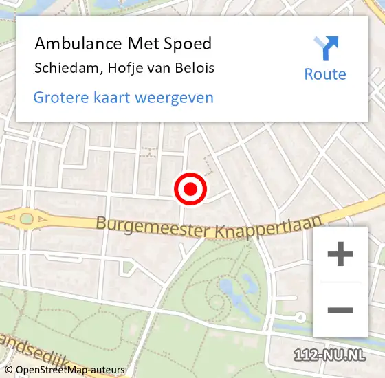 Locatie op kaart van de 112 melding: Ambulance Met Spoed Naar Schiedam, Hofje van Belois op 21 juni 2023 23:53