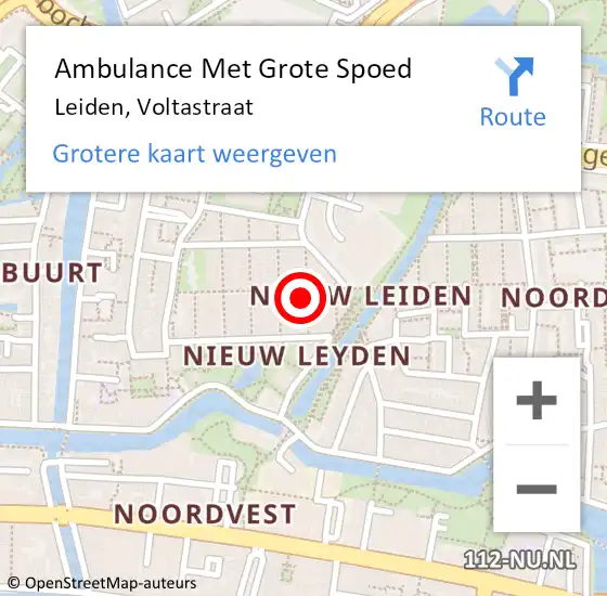 Locatie op kaart van de 112 melding: Ambulance Met Grote Spoed Naar Leiden, Voltastraat op 22 juni 2023 00:41