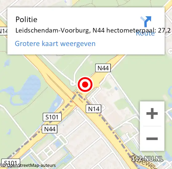 Locatie op kaart van de 112 melding: Politie Leidschendam-Voorburg, N44 hectometerpaal: 27,2 op 22 juni 2023 00:53