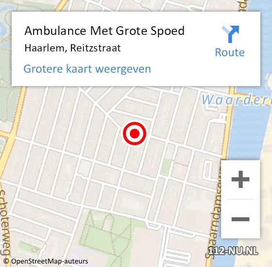 Locatie op kaart van de 112 melding: Ambulance Met Grote Spoed Naar Haarlem, Reitzstraat op 22 juni 2023 01:31