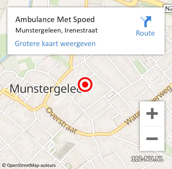 Locatie op kaart van de 112 melding: Ambulance Met Spoed Naar Munstergeleen, Irenestraat op 29 augustus 2014 20:49