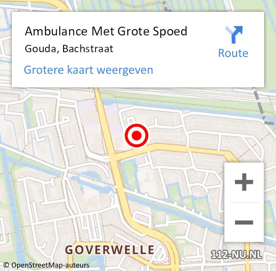 Locatie op kaart van de 112 melding: Ambulance Met Grote Spoed Naar Gouda, Bachstraat op 29 augustus 2014 20:50