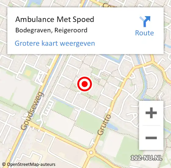 Locatie op kaart van de 112 melding: Ambulance Met Spoed Naar Bodegraven, Reigeroord op 22 juni 2023 03:34