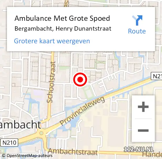 Locatie op kaart van de 112 melding: Ambulance Met Grote Spoed Naar Bergambacht, Henry Dunantstraat op 22 juni 2023 04:59