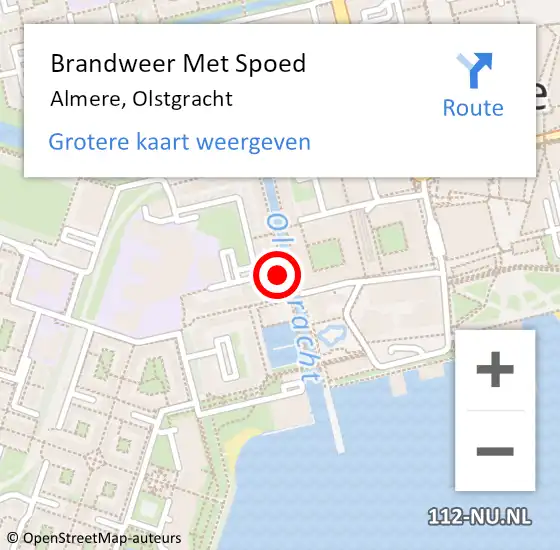 Locatie op kaart van de 112 melding: Brandweer Met Spoed Naar Almere, Olstgracht op 22 juni 2023 06:34