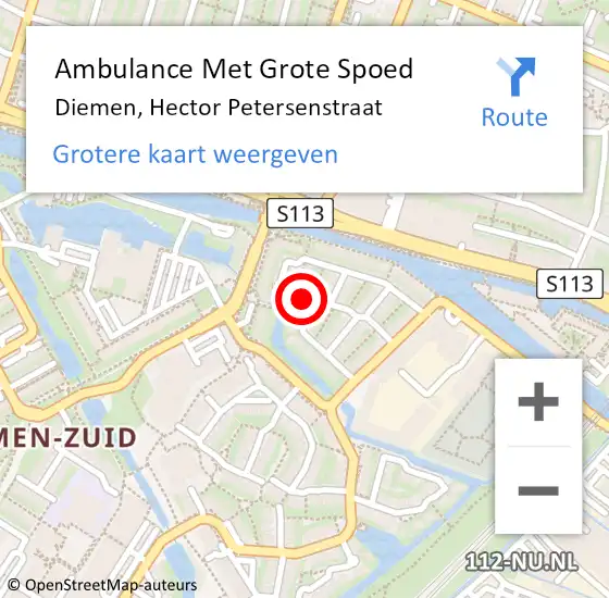 Locatie op kaart van de 112 melding: Ambulance Met Grote Spoed Naar Diemen, Hector Petersenstraat op 22 juni 2023 07:03