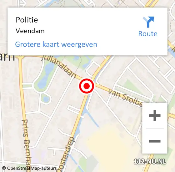 Locatie op kaart van de 112 melding: Politie Veendam op 22 juni 2023 07:11