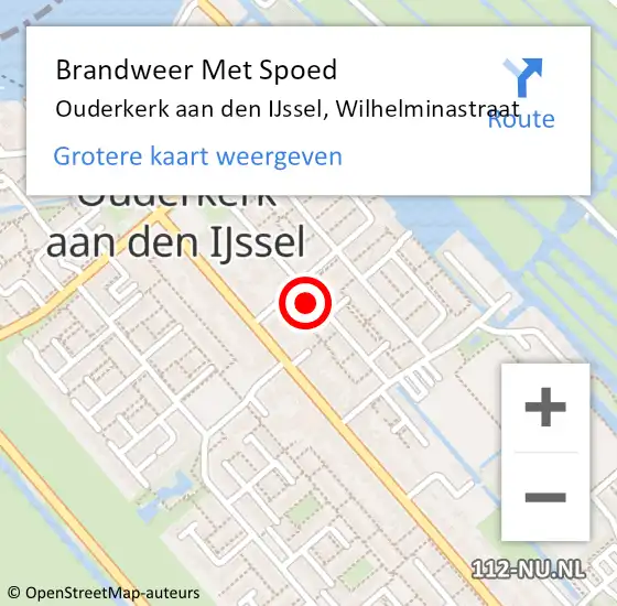 Locatie op kaart van de 112 melding: Brandweer Met Spoed Naar Ouderkerk aan den IJssel, Wilhelminastraat op 22 juni 2023 07:17
