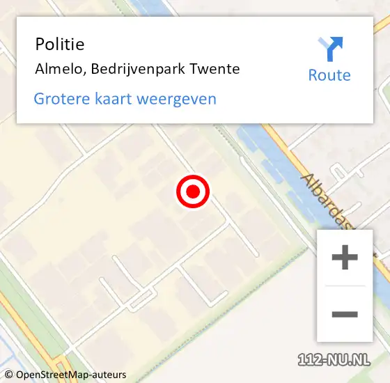 Locatie op kaart van de 112 melding: Politie Almelo, Bedrijvenpark Twente op 22 juni 2023 07:18