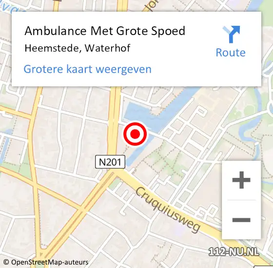 Locatie op kaart van de 112 melding: Ambulance Met Grote Spoed Naar Heemstede, Waterhof op 22 juni 2023 07:24