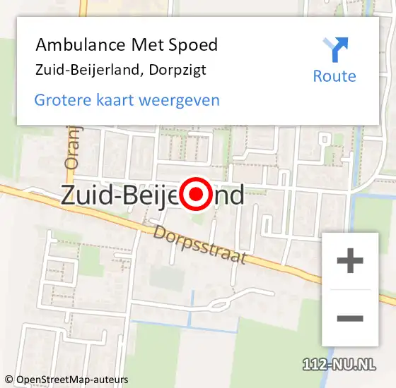 Locatie op kaart van de 112 melding: Ambulance Met Spoed Naar Zuid-Beijerland, Dorpzigt op 22 juni 2023 08:06