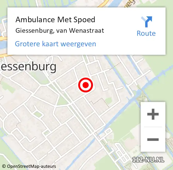 Locatie op kaart van de 112 melding: Ambulance Met Spoed Naar Giessenburg, van Wenastraat op 22 juni 2023 08:24