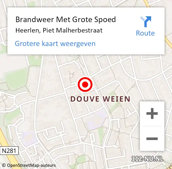 Locatie op kaart van de 112 melding: Brandweer Met Grote Spoed Naar Heerlen, Piet Malherbestraat op 22 juni 2023 08:50