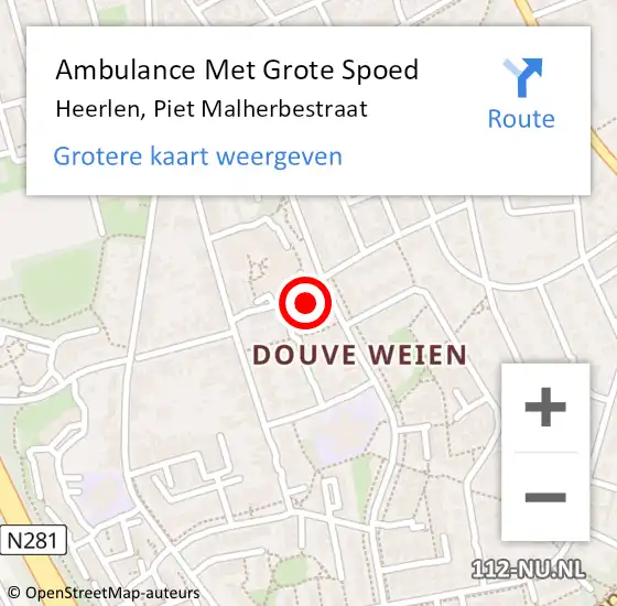 Locatie op kaart van de 112 melding: Ambulance Met Grote Spoed Naar Heerlen, Piet Malherbestraat op 22 juni 2023 08:51