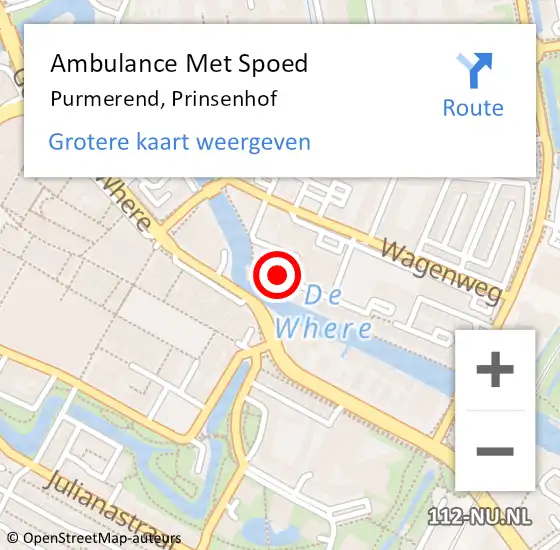 Locatie op kaart van de 112 melding: Ambulance Met Spoed Naar Purmerend, Prinsenhof op 22 juni 2023 09:07