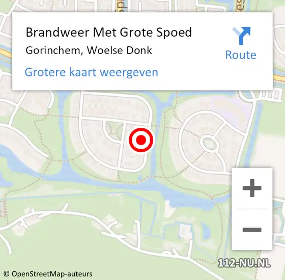 Locatie op kaart van de 112 melding: Brandweer Met Grote Spoed Naar Gorinchem, Woelse Donk op 22 juni 2023 09:15