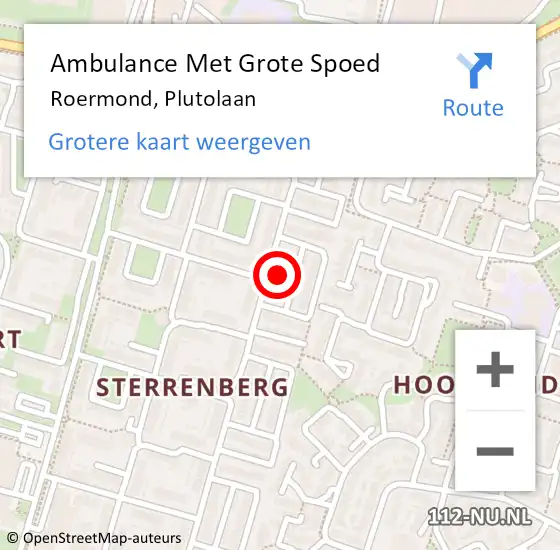 Locatie op kaart van de 112 melding: Ambulance Met Grote Spoed Naar Roermond, Plutolaan op 22 juni 2023 09:17