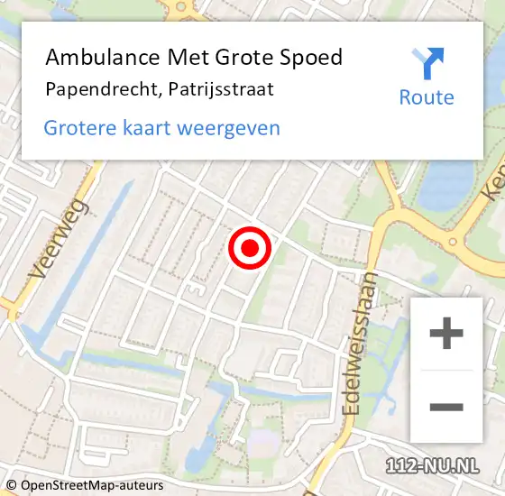 Locatie op kaart van de 112 melding: Ambulance Met Grote Spoed Naar Papendrecht, Patrijsstraat op 22 juni 2023 10:43