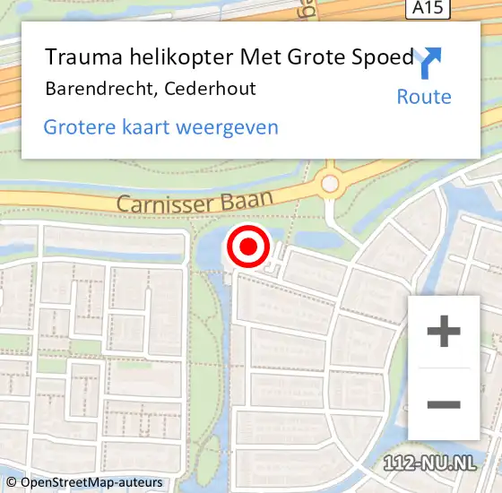 Locatie op kaart van de 112 melding: Trauma helikopter Met Grote Spoed Naar Barendrecht, Cederhout op 22 juni 2023 11:18