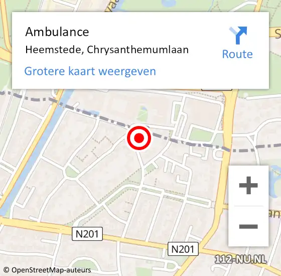 Locatie op kaart van de 112 melding: Ambulance Heemstede, Chrysanthemumlaan op 22 juni 2023 11:22