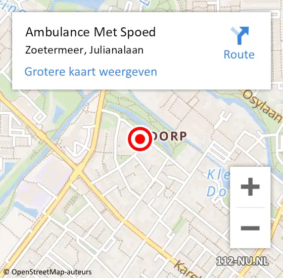 Locatie op kaart van de 112 melding: Ambulance Met Spoed Naar Zoetermeer, Julianalaan op 22 juni 2023 11:33