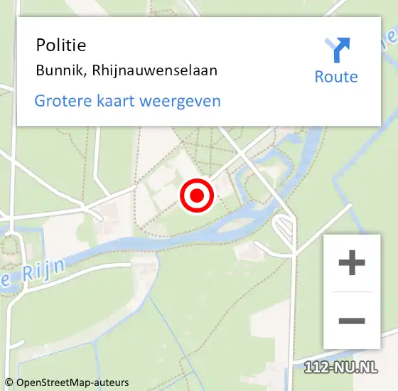 Locatie op kaart van de 112 melding: Politie Bunnik, Rhijnauwenselaan op 22 juni 2023 13:11