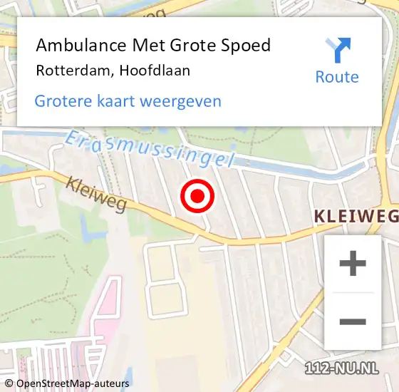 Locatie op kaart van de 112 melding: Ambulance Met Grote Spoed Naar Rotterdam, Hoofdlaan op 22 juni 2023 13:30