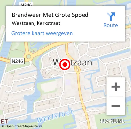 Locatie op kaart van de 112 melding: Brandweer Met Grote Spoed Naar Westzaan, Kerkstraat op 22 juni 2023 13:36