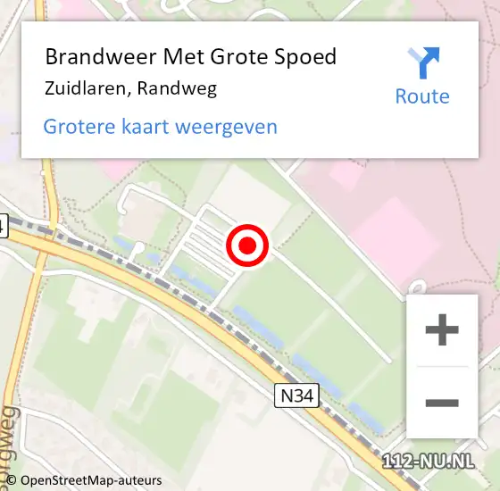 Locatie op kaart van de 112 melding: Brandweer Met Grote Spoed Naar Zuidlaren, Randweg op 22 juni 2023 13:47