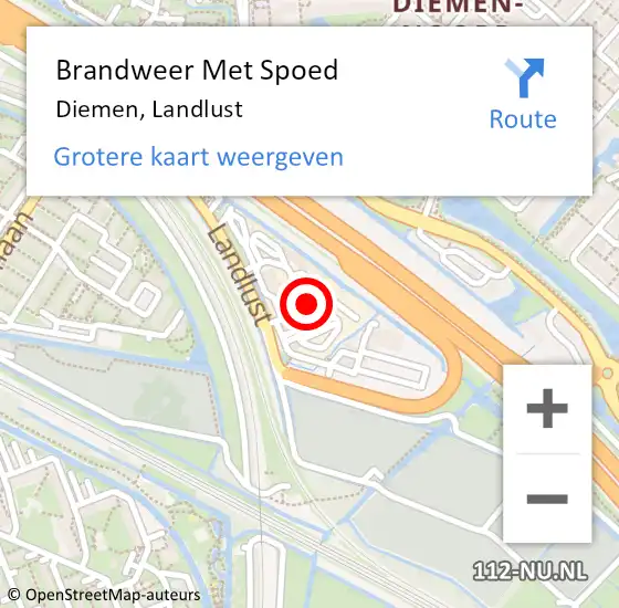 Locatie op kaart van de 112 melding: Brandweer Met Spoed Naar Diemen, Landlust op 22 juni 2023 13:54