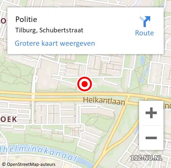 Locatie op kaart van de 112 melding: Politie Tilburg, Schubertstraat op 22 juni 2023 14:12