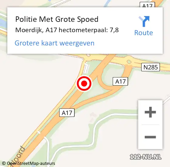 Locatie op kaart van de 112 melding: Politie Met Grote Spoed Naar Moerdijk, A17 hectometerpaal: 7,8 op 22 juni 2023 14:35