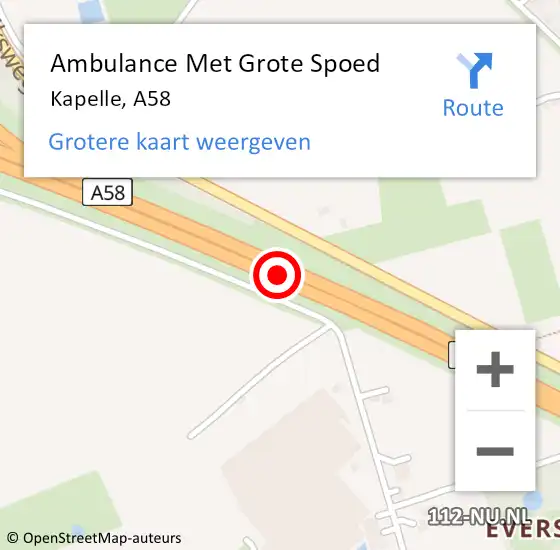 Locatie op kaart van de 112 melding: Ambulance Met Grote Spoed Naar Kapelle, A58 L op 29 augustus 2014 22:20